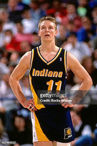 Detlef Schrempf of the Indiana Pacers looks on against the Sacramento Kings on March 14, 1991 at Arco Arena in Sacrametno, California. NOTE TO USER:...