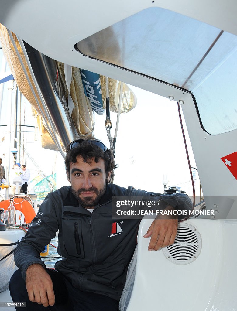 Adan Roura Swiss skipper Alan Roura poses on his Class 40 monohull on October ...