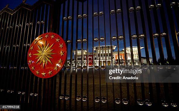 Turkish Presidential Seal is seen on the gate of Turkey's new Presidential Palace, built inside Ataturk Forest Farm and going to be used for Turkey's...