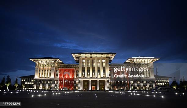 General view of Turkey's new Presidential Palace, built inside Ataturk Forest Farm and going to be used for Turkey's 91st Republic Day Reception for...