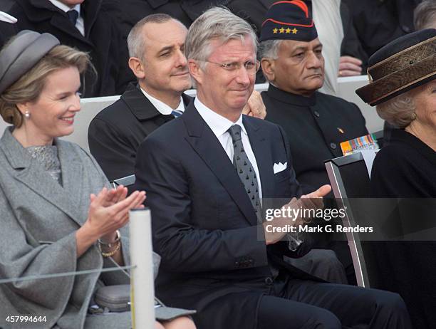 Queen Mathilde and King Philippe of Belgium attend the Commemoration of the 100th anniversary of WWI on October 28, 2014 in Nieuwpoort, Belgium.