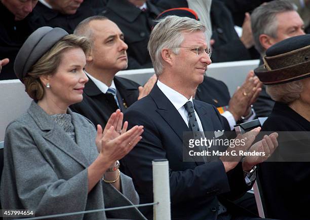 Queen Mathilde and King Philippe of Belgium attend the Commemoration of the 100th anniversary of WWI on October 28, 2014 in Nieuwpoort, Belgium.