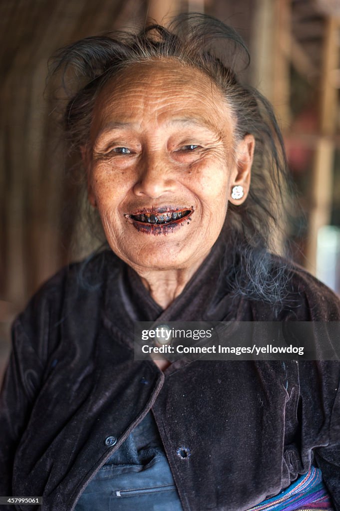 Senior woman with black teeth, Shan State, Keng Tung, Burma