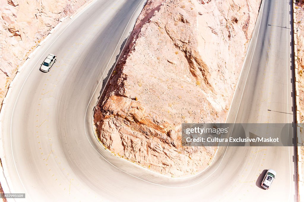 Winding road at Hoover Dam, Nevada, California, USA