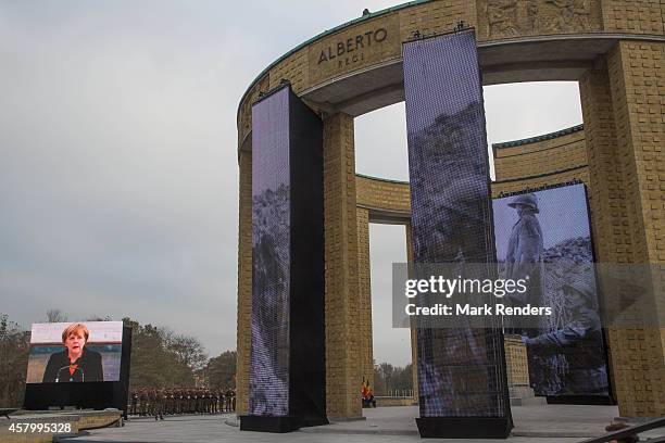 German Chancellor Angela Merkel attends the Commemoration of 100th Anniversary of WWI marking one hundred years since the start of the first World...