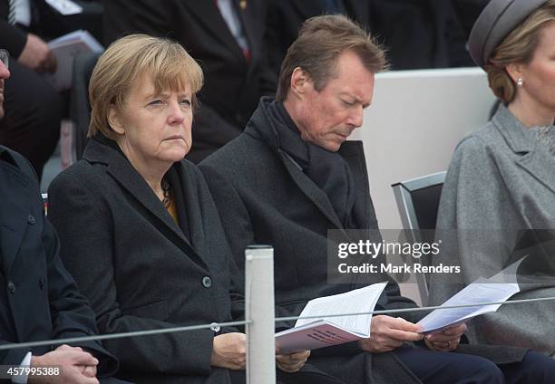 German Chancellor Angela Merkel and Grand Duke Henri of Luxembourg attend the Commemoration of 100th Anniversary of WWI marking one hundred years...