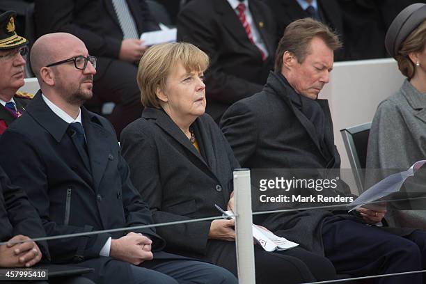 German Chancellor Angela Merkel and Grand Duke Henri of Luxembourg attend the Commemoration of 100th Anniversary of WWI marking one hundred years...