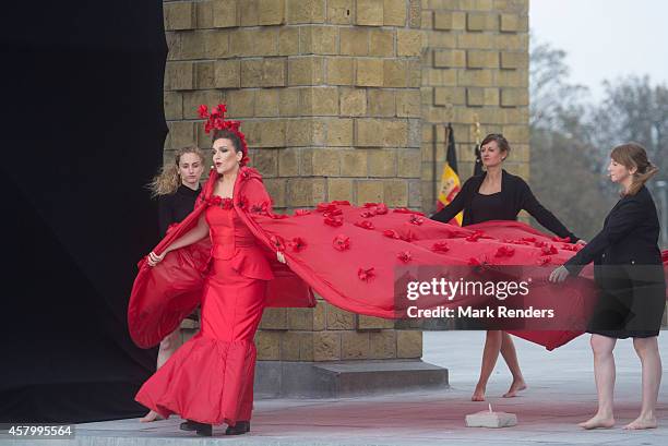 Belgian artists dance during the Commemoration of 100th Anniversary of WWI marking one hundred years since the start of the first World War on...