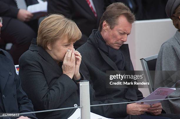 German Chancellor Angela Merkel and Grand Duke Henri of Luxembourg attend the Commemoration of 100th Anniversary of WWI marking one hundred years...