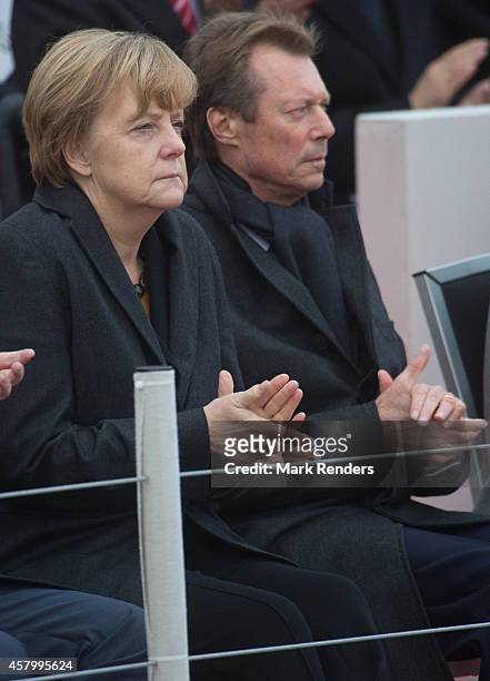 German Chancellor Angela Merkel and Grand Duke Henri of Luxembourg attend the Commemoration of 100th Anniversary of WWI marking one hundred years...