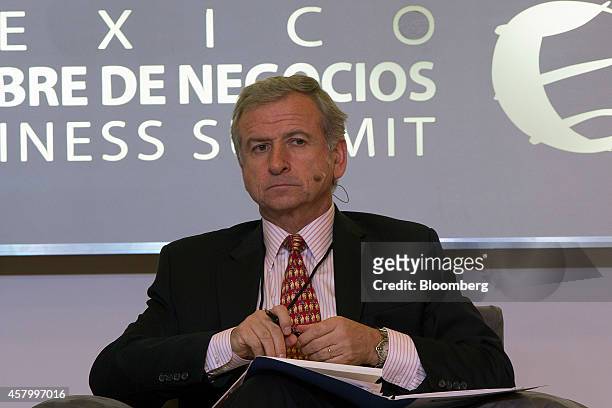 Felipe Larrain Bascunan, former finance minister of Chile, listens during a panel discussion at the Mexico Cumbre de Negocios Business Summit in...