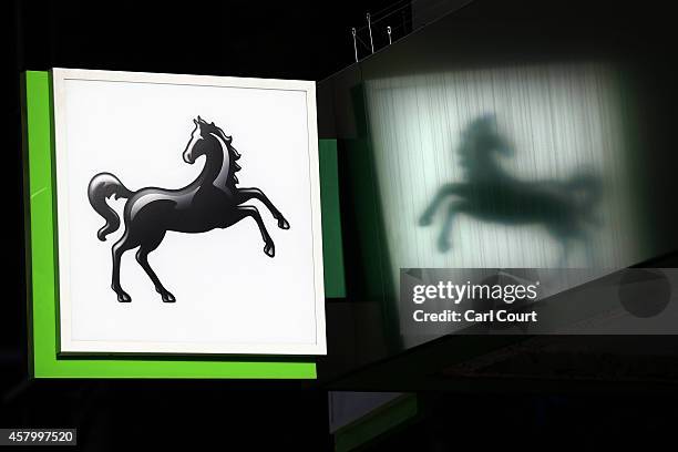 Sign is pictured outside a branch of Lloyds Bank on October 28, 2014 in London, England. Lloyds Banking Group has announced the loss of 9,000 jobs...