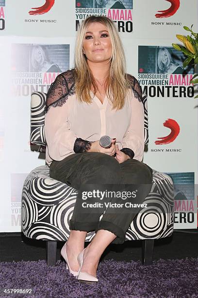 Spanish singer Amaia Montero attends a press conference to promote her new album "Si Dios Quiere Yo Tambien" at Sony Music on October 28, 2014 in...