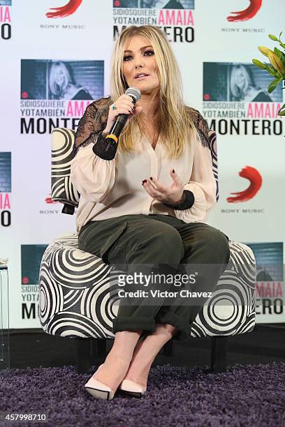 Spanish singer Amaia Montero attends a press conference to promote her new album "Si Dios Quiere Yo Tambien" at Sony Music on October 28, 2014 in...