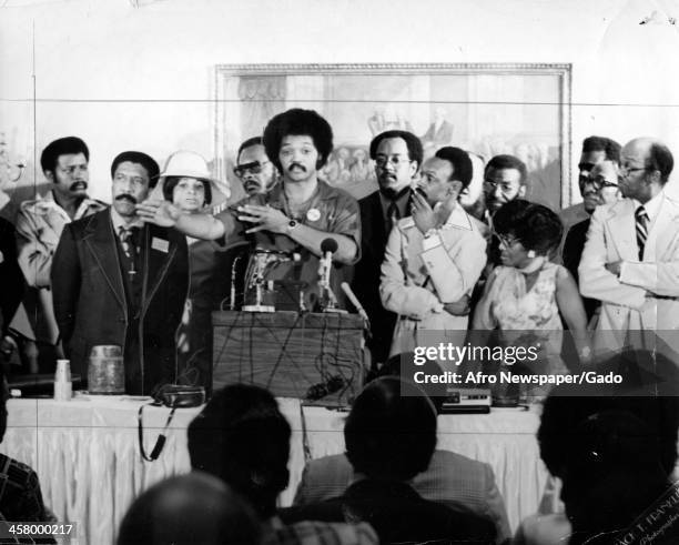 Jesse Jackson Sr opens a convention for Operation PUSH at the Sheraton Hotel, Philadelphia, Pennsylvania, August 16, 1975.