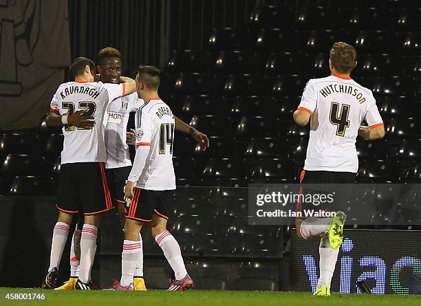 Moussa Dembele of Fulham celebrates scoring a goal during the Capital One Cup, Fourth Round match between Fulham and Derby County at Craven Cottage...