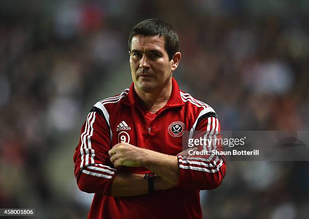 Sheffield United manager Nigel Clough during the Capital One Cup Fourth Round match between MK Dons and Sheffield United at Stadium mk on October 28,...