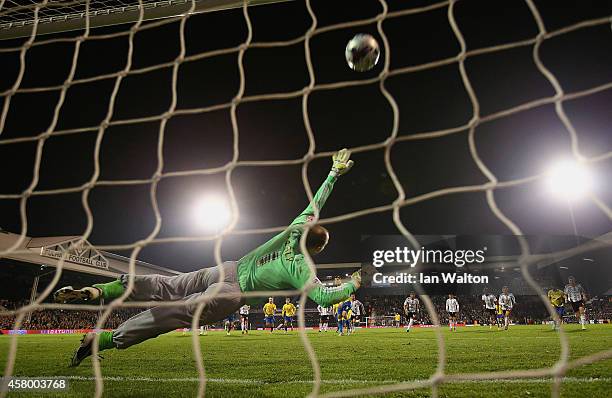 Chris Martin of Derby County scores a penalty during the Capital One Cup, Fourth Round match between Fulham and Derby County at Craven Cottage on...