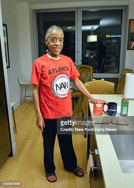 Reverend Al Sharpton poses for photos next to his breakfast inside his residence on the upper west side in Manhattan. Daily News reporter Justin...