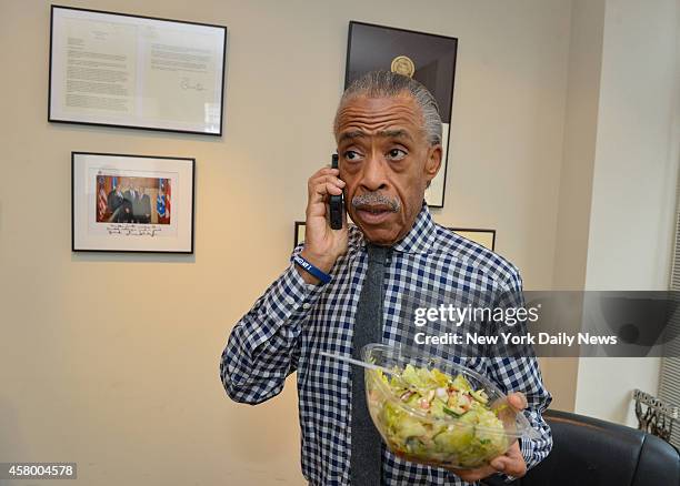 Reverend Al Sharpton works and eats his lunch at the same time inside his office in midtown Manhattan. Daily News reporter Justin Silverman learns...