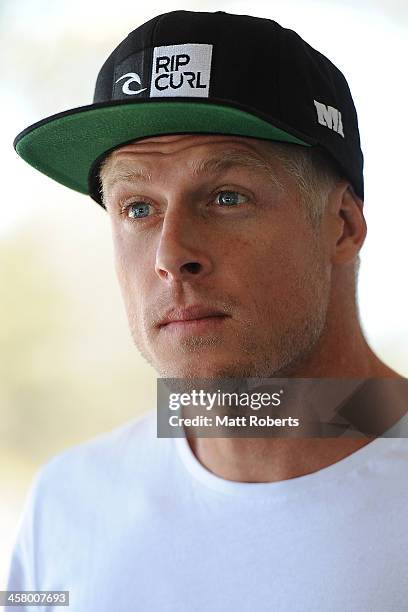 World Champion Mick Fanning speaks to the media at Rainbow Bay SLSC on December 20, 2013 on the Gold Coast, Australia.