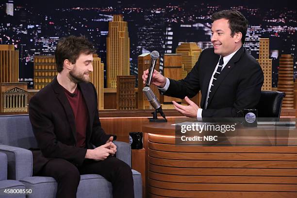 Episode 0150 -- Pictured: Actor Daniel Radcliffe during an interview with host Jimmy Fallon on October 28, 2014 --