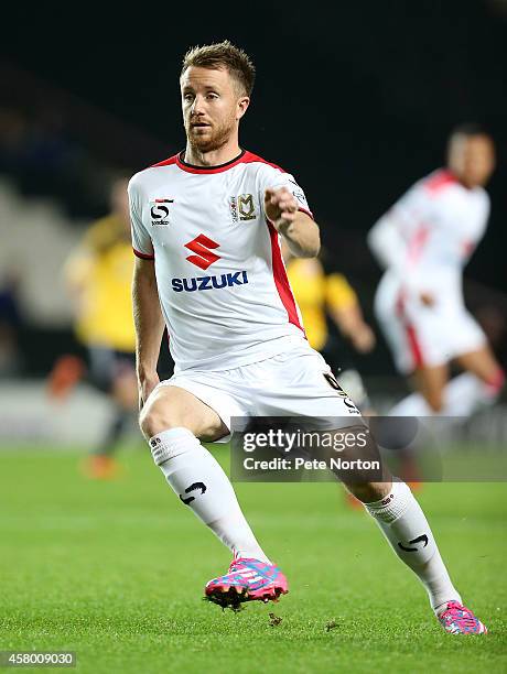 Dean Bowditch of MK Dons in action during the Capital One Cup Fourth Round match between MK Dons and Sheffield United at Stadium mk on October 28,...