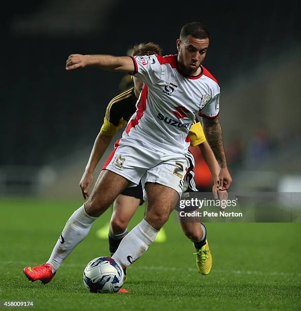 Samir Carruthers of MK Dons in action during the Capital One Cup Fourth Round match between MK Dons and Sheffield United at Stadium mk on October 28,...