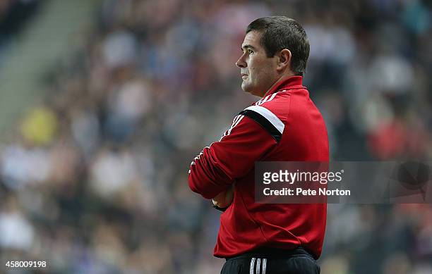 Sheffield United manager Nigel Clough looks on during the Capital One Cup Fourth Round match between MK Dons and Sheffield United at Stadium mk on...