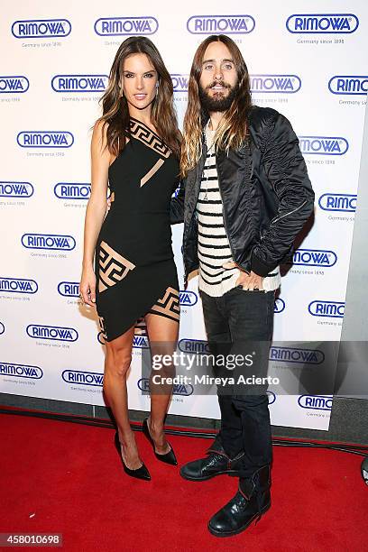 Model Alessandra Ambrosio and actor Jared Leto attend Rimowa NYC Store Grand Opening at Rimowa on October 28, 2014 in New York City.