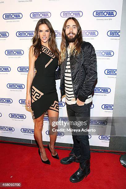 Model Alessandra Ambrosio and actor Jared Leto attend Rimowa NYC Store Grand Opening at Rimowa on October 28, 2014 in New York City.