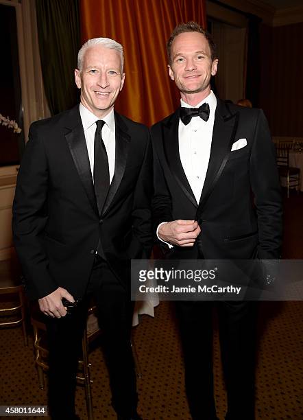 Journalist Anderson Cooper and actor Neil Patrick Harris attend the Elton John AIDS Foundation's 13th Annual An Enduring Vision Benefit at Cipriani...