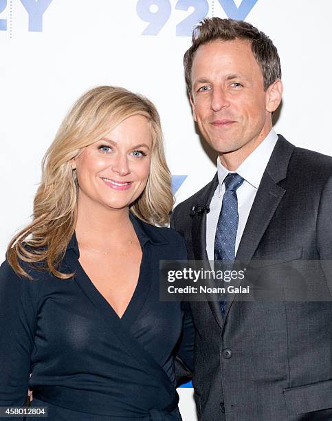 Amy Poehler and Seth Meyers attend 92Y Talks: Amy Poehler With Seth Meyers at 92Y on October 28, 2014 in New York City.