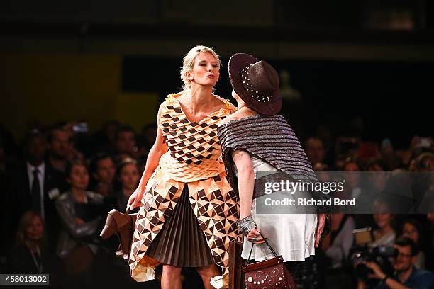 Helene Gateau and Sophie Jovillard walk the runway during the Fashion Chocolate show at Salon du Chocolat at Parc des Expositions Porte de Versailles...