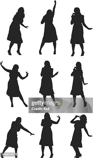multiple images of a woman singing and dancing - dancing silhouette stock illustrations