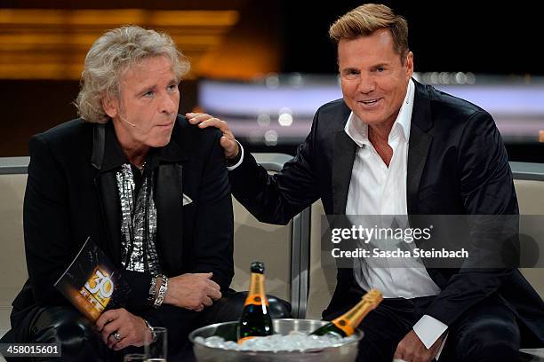 Presenter Thomas Gottschalk and music producer Dieter Bohlen attend the taping of the anniversary show '30 Jahre RTL - Die grosse Jubilaeumsshow mit...