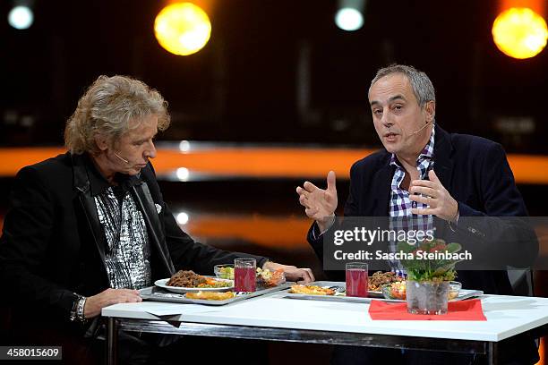 Presenter Thomas Gottschalk and Christian Rach attend the taping of the anniversary show '30 Jahre RTL - Die grosse Jubilaeumsshow mit Thomas...