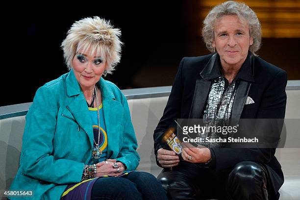 Comedienne Gaby Koester and presenter Thomas Gottschalk attend the taping of the anniversary show '30 Jahre RTL - Die grosse Jubilaeumsshow mit...