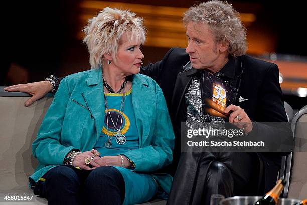 Comedienne Gaby Koester and presenter Thomas Gottschalk attend the taping of the anniversary show '30 Jahre RTL - Die grosse Jubilaeumsshow mit...