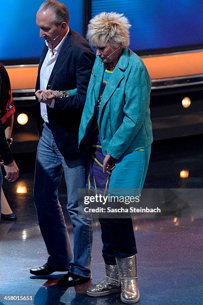 Comedienne Gaby Koester is seen during the taping of the anniversary show '30 Jahre RTL - Die grosse Jubilaeumsshow mit Thomas Gottschalk' on...