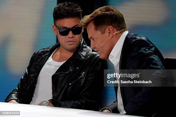 Musician Prince Kay One and music producer Dieter Bohlen are seen during the taping of the anniversary show '30 Jahre RTL - Die grosse Jubilaeumsshow...