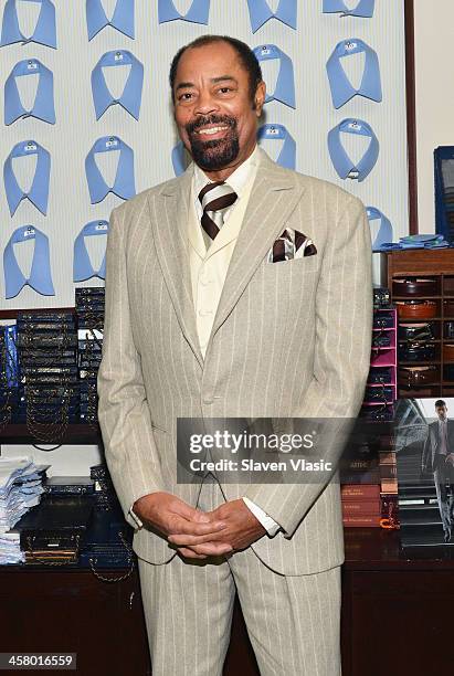 Former basketball player Walt "Clyde" Frasier attends the 2013 Mohan's Winter Coat Drive benefiting The Doe Fund at Mohan's Custum Tailors on...