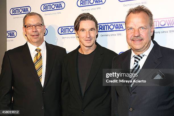 Tom Nelson, Neville Wakefield and Dieter Morszeck attend Rimowa NYC Store Grand Opening at Rimowa on October 28, 2014 in New York City.