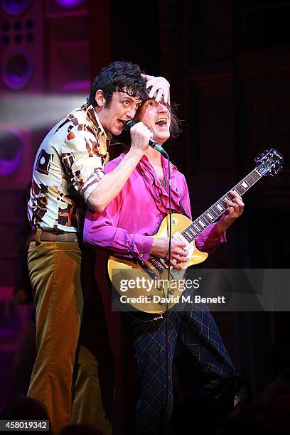 John Dagleish and George Maguire during the curtain call of the press night performance of "Sunny Afternoon" at The Harold Pinter Theatre on October...