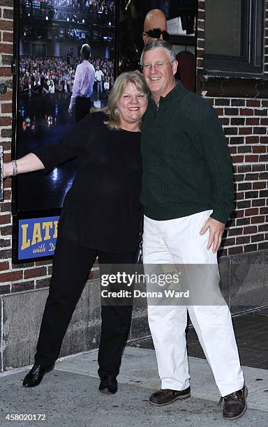 Andrea Finaly and Scott Kingsley Swift arrive for "The Late Show with David Letterman" at Ed Sullivan Theater on October 28, 2014 in New York City.