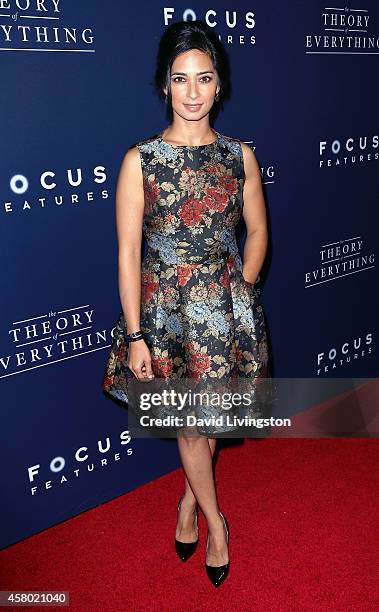 Actress Aarti Mann attends the premiere of Focus Features' "The Theory of Everything" at the AMPAS Samuel Goldwyn Theater on October 28, 2014 in...