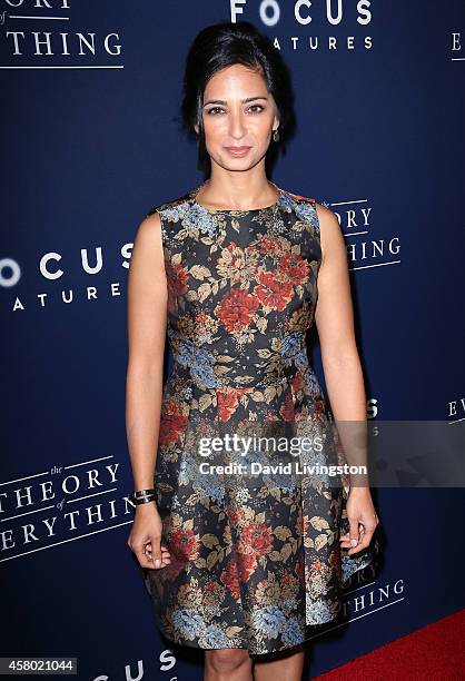 Actress Aarti Mann attends the premiere of Focus Features' "The Theory of Everything" at the AMPAS Samuel Goldwyn Theater on October 28, 2014 in...