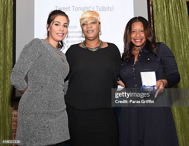Jennifer Goicoechea, Deb Antney, and Omara S. Harris onstage at the ASCAP Rhythm And Soul Presents Women Behind The Music Atlanta Edition at Negril...