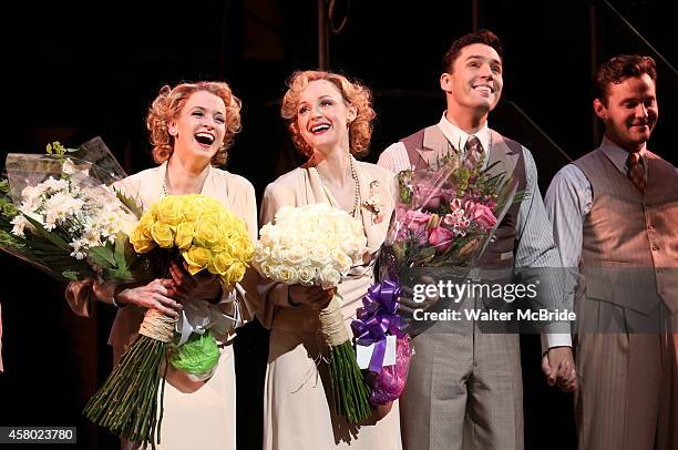 Emily Padgett and Erin Davie with Ryan Silverman and Matthew Hydzik during the first Broadway preview Curtain Call for 'Side Show' at the St. James...