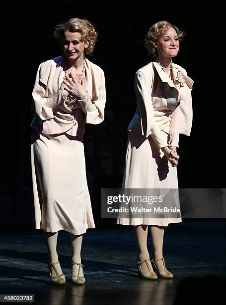 Emily Padgett and Erin Davie during the first Broadway preview Curtain Call for 'Side Show' at the St. James Theatre on October 28, 2014 in New York...